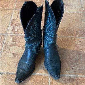 Ariat Distressed Black Boots with Teal Stitching